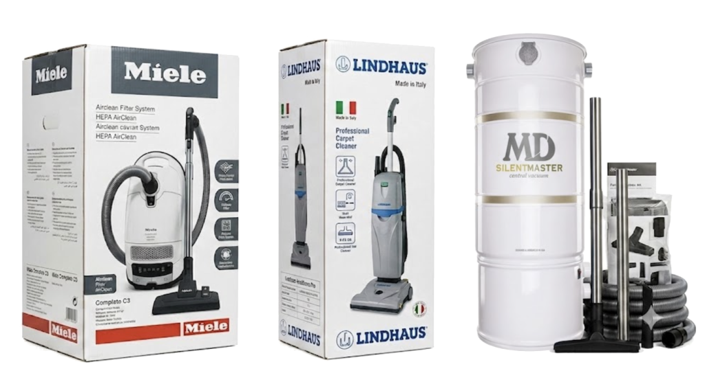 Vac Lineup Miele, Lindhaus, MD Manufacturing Vacuum Cleaners and Central Vacuum